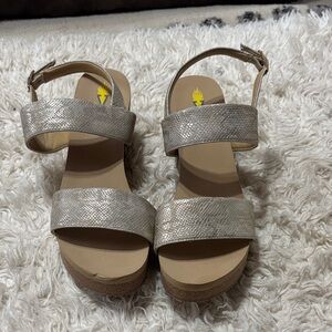 Volatile Shimmering Silver Platform Sandals